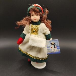 Festive Holiday Doll with White and Green Outfit By Belinda Agnes